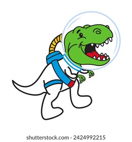 vector drawing of dinosaur astronaut white background