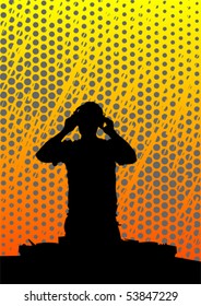 Vector drawing disc jockey on a colored background