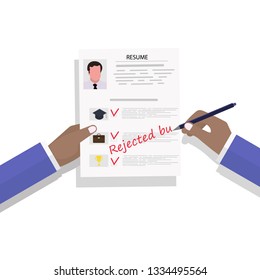 Vector drawing. Document with personal data, paper with informations about candidate for the position with photo, concept of interview job, resume design