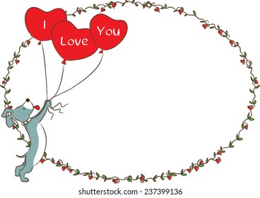 vector drawing dog and heart shape with blank border