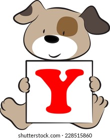 vector drawing dog holding a card with letter Y