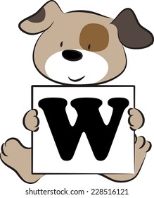 vector drawing dog holding a card with letter W