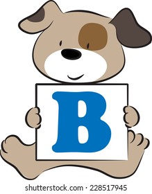 vector drawing dog holding a card with letter B