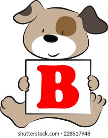 vector drawing dog holding a card with letter B