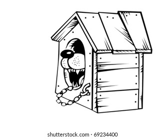 vector drawing of the dog in kennel on white background