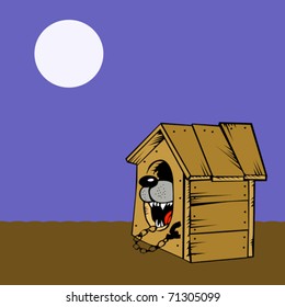 vector drawing of the dog in kennel on white background