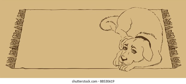 Vector drawing. Dog lying on the carpet