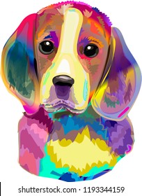 Vector drawing "Dog rainbow" pattern is isolated on white background. The main colors of the rainbow.  