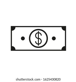 Vector drawing dollar banknote, color black flat style