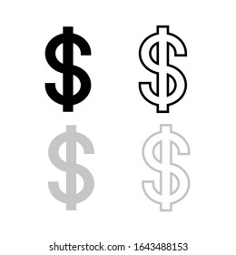 Vector drawing dollar sign silhouette and contour, color black and gray