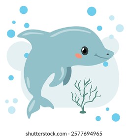 Vector drawing of a dolphin. Smart ocean dweller, for kids, coloring books and education.