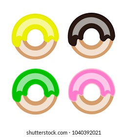 Vector drawing donat. Donuts of four or more pieces color brown, pink, green, yellow