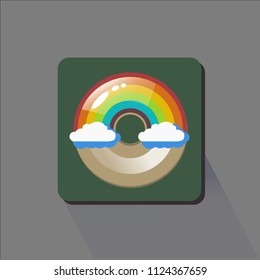 Vector drawing donut rainbow with clouds, flat style 