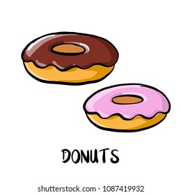 vector drawing donuts, doodle food elements, hand drawn illustration