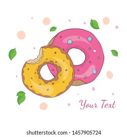 Vector drawing of donuts with leaves on a white background. Can be used to create prints for t-shirts, labels, brochures.