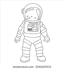 Vector drawing in doodle style, astronaut. Coloring book for kids. Travel to space