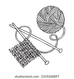 vector drawing in doodle style. a ball of wool and knitting needles. knitting, crochet, hobby