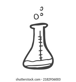 vector drawing in doodle style. chemical flasks, retorts. simple line drawing, sketch. theme back to school