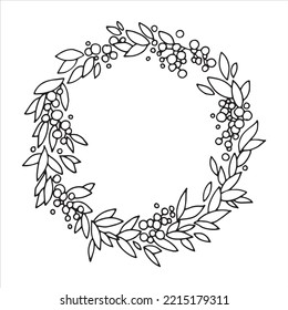 vector drawing in doodle style. Christmas wreath. simple illustration new year, winter