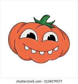 dibujo vectorial en estilo doodle. calabaza de halloween. ilustración linda de halloween, estilo de dibujos animados de los años 30.