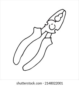 vector drawing in doodle style. pliers. construction tool, hand work