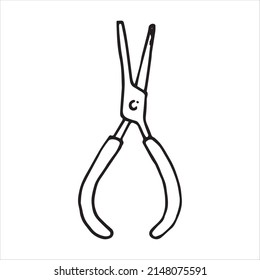 Vector drawing in doodle style. pliers. construction tool, hand work