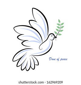 Vector drawing of the dove with a branch of peace.