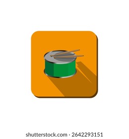 Vector drawing drum. Icon drum with sticks of color green.