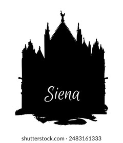 Vector drawing of Duomo di Siena cathedral, Italy. Architecture tourism landmark, travel destination. Hand drawn brush stroke silhouette illustration