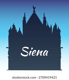 Vektorgrafik des Doms von Siena, Italien. Architektur Tourismus Wahrzeichen, Reiseziel. Handgezeichnete Silhouettengrafik auf blauem Himmel