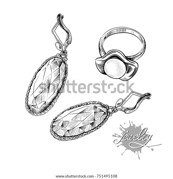 Vector Drawing Earrings Ring Hand Drawn Stock Vector (Royalty Free ...