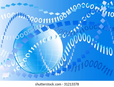 vector drawing earth globe against a backdrop of blue space corrugated patterns