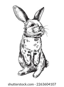 dibujo vectorial con conejito de Pascua en gráfico de estilo vintage, boceto