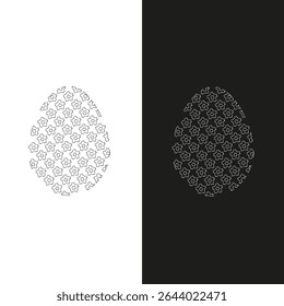 Vector drawing easter egg flower pattern, dotted line color black and white flat style