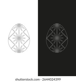 Vector drawing easter egg flower pattern, dotted line color black and white flat style