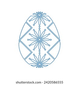 Vector drawing easter egg. Icon easter egg flower pattern, dotted line color blue flat style