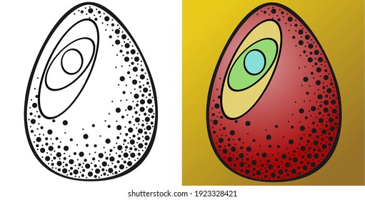 Vector drawing, Easter egg with oval pattern black and white and color