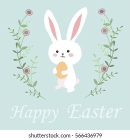 Vector drawing of Easter rabbit with flowers.