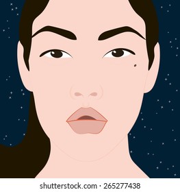 vector drawing of the eastern face of the girl