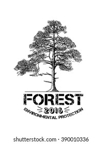 Vector drawing of ecology vintage label for design. 