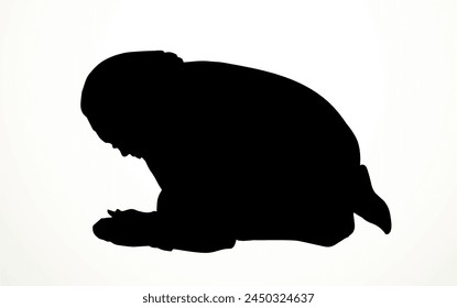 Vector drawing. Egyptian girl bow in praying