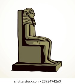 Vector drawing. Egyptian male statue. Pharaoh on the throne