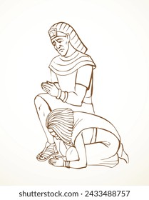 Vector drawing. Egyptians bow in praying