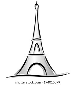 Vector drawing of eiffel tower on white background