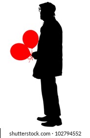 Vector drawing of an elderly man with balloons
