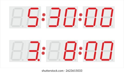 Vector drawing of electrical device - 
digital electronic led real-time clock
with lcd display, led indicator
isolated on white background. Counter timer of hours, minutes and seconds.
