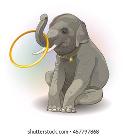 Vector drawing of an elephant from the circus turns the Hoop