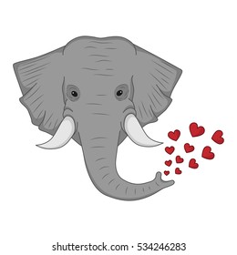 Vector drawing of an elephant with hearts. Isolated on white background. Valentine's Day.