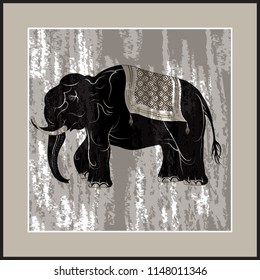 Vector drawing Elephant in Thai painting style The background is in the frame.