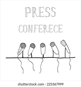 vector drawing emblem press conference, a number of microphones, press
